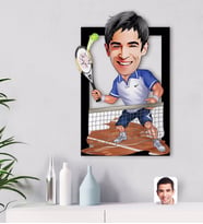 BK Gift Kişiye Özel Erkek Tenis Oyuncusu Karikatürlü 3D Ahşap Tablo-1