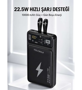 Powerbank Hızlı Şarj 10000 mAh Dahili Kablo Yeni Nesil