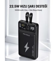 Powerbank Hızlı Şarj 10000 mAh Dahili Kablo Yeni Nesil