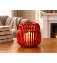3D Baskı Modern Kafes Tasarımlı Dekoratif Mumluk - Tealight Mumluk, Masaüstü Ev ve Ofis Dekoru-Kırmızı