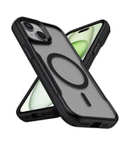 iPhone 14 Kılıf M-safe Şarj Özellikli Renkli Kenar Airbag Şeritli Lamer Kılıf (Siyah)