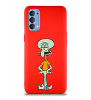 Oppo Reno 4 Soft Premier Kapak Squidward Dokunaç Tasarımlı Silikon Kılıf - Kırmızı (Şeffaf)