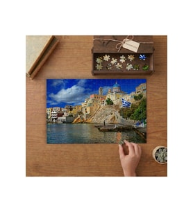 Yunan Adası Manzarası Tasarımı 240 parça Ahşap Puzzle Ahşap Kutuda MP01168
