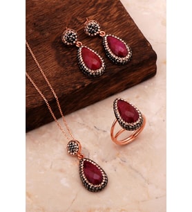 Rose Gümüş Kök Yakut Damla Set 2188