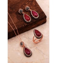 Rose Gümüş Kök Yakut Damla Set 2188