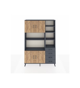 Arges Dolap 9 Raflı 4 Çekmeceli 4 Kapaklı 132x30x195 Antrasit-Çam/Antrasit