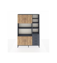 Arges Dolap 9 Raflı 4 Çekmeceli 4 Kapaklı 132x30x195 Antrasit-Çam/Antrasit