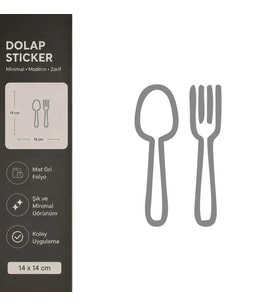 Kaşık Çatal Mat Gri Dekoratif Folyo Sticker 14x14 cm