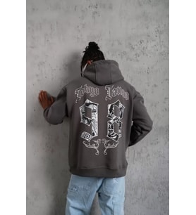 Erkek 98 Baskılı Kapşonlu Sweat - Gri