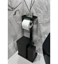 1 Arada Banyo Seti Tuvalet Kağıtlık, Çöp Kovası Ve Tuvalet Fırça Takımı (Mat Siyah)