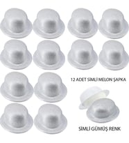 Nessiworld Gümüş Renk Simli Melon Yuvarlak Parti Şapkası 12 Adet