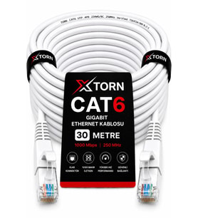 TORN CAT6 Ethernet Kablosu 30 Metre RJ45 LAN İnternet Modem Router Bilgisayar Kablosu