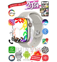 Xiaomi Mi 9T Uyumlu Akıllı Saat Watch 9 Max+2024 45mm Kordon Hediyeli Amoled Ekran (Beyaz)