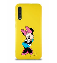 Samsung Galaxy A30S Soft Premier Kapak Minnie Mouse-D Tasarımlı Silikon Kılıf - Sarı (Şeffaf)