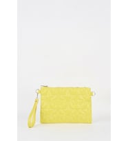 Kadın Neon Sarı Yıldız Nakışlı Suni Deri Bilek Ve Zincir Askılı Portföy El Ve Clutch Çanta