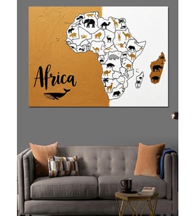 Afrika Kıtası Harita Deseni Dekoratif Kanvas - Mdf Ahşap Tablo