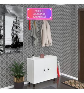 Kenzlife ayakkabılık galoş4 byzbyz 53*080*32 kapaklı 4 raflı 16 çift ayakkabı kapasitesi (Beyaz)
