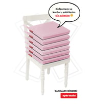 XPERMATE Fermuarlı 6'lı Sandalye Minderi Su İtici Kumaş 40x40 cm Sünger Sandalye Minderi Bağcıklı Antrasit (Pembe)