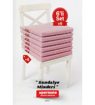 XPERMATE Fermuarlı 6'lı Sandalye Minderi Su İtici Kumaş 40x40 cm Sünger Sandalye Minderi Bağcıklı Antrasit (Pembe)