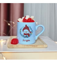 Noel Baba Tasarımlı Kişiye Özel Mavi Türk Kahvesi Fincan