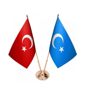 Masa Üstü Doğu Türkistan Bayrağı Türk Bayrağı İkili Pirinç Direk Masa Bayrak Seti