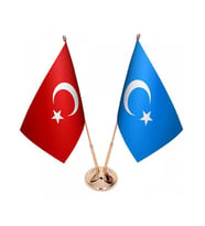 Masa Üstü Doğu Türkistan Bayrağı Türk Bayrağı İkili Pirinç Direk Masa Bayrak Seti