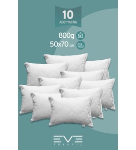 10 Adet Diamant Plus Kılıflı Fermuarlı Yıkanabilir Antialerjik Silikon Elyaf Yastık 50x70cm 800 gr