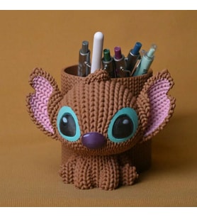 3D Baskı Knitted Kalemlik - Sevimli Karakterli Masaüstü Kalem Organizeri-Kahverengi