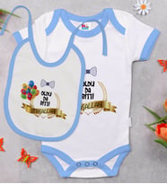 BK Kids Sünnet Tasarımlı Mavi Bebek Body Zıbın ve Mama Önlüğü Hediye Seti-4