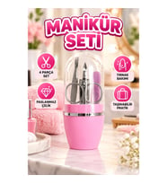 4 Parça Pembe Manikür Pedikür Seti – Tırnak Makası, Makas, Törpü ve Cımbız