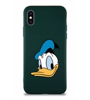 Apple iPhone X Soft Premier Kapak Donald Duck-B Tasarımlı Silikon Kılıf - Yeşil (Şeffaf)