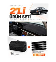 MERCEDES W126-C126 (1979-1991) Uyumlu Torpido Örtüsü + Deri Bagaj Çantası + Sticker Seti - Siyah