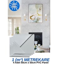 1m² (50cmx50cm 4 Adet) Beyaz 3D ABS PVC Çizgili Desenli Dayanıklı Duvar Paneli Silinebilir