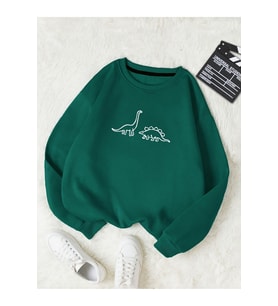 Unisex Dinazor Baskılı Oversize Sweatshirt (Yeşil)