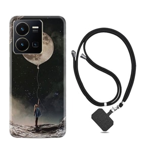 Vivo Y35 Kılıf Resimli Boyun Askılı İpli Desenli Silikon Moon Baloon 1368