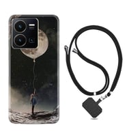 Vivo Y35 Kılıf Resimli Boyun Askılı İpli Desenli Silikon Moon Baloon 1368