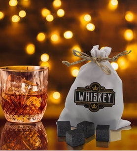 BK Gift Whiskey Tasarımlı Özel Kesesinde 12’li Doğal Granit Viski Soğutma Taşı Seti - Model 4