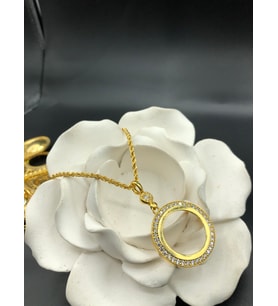 22 ayar altın kaplama kadın gold zirkon taşlı halat zincirli içi boş yarım çerçeve kolye modeli