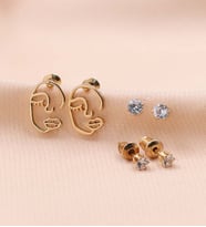 Gold Renk 3'lü Kadın Figürlü Küpe Seti