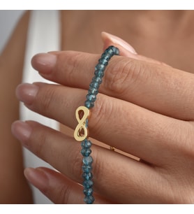 14 Ayar Altın Kaplama Neon Apatite Doğal Taşlı Sonsuzluk Gümüş Bileklik - BGS00106 (Mavi)