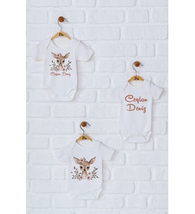 Pia Baby Premium %100 Pamuk İsme Özel Organik Baskılı Üçlü Set Çıtçıtlı Bebek Body Zıbın Modelleri 5034-18 (Ekru)
