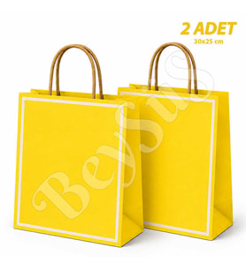 30x25 cm Hediyelik Kağıt Çanta Sarı 2 Adet