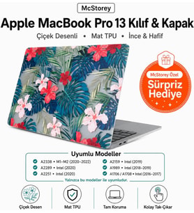 MacBook Pro 13 Çiçek Desenli Kılıf A1706 A1708 A1989 A2159 A2251 A2289 A2338 M1 M2 Uyumlu TPU Sert Kılıf İnce Hafif Koruyucu Kapak Yeşil