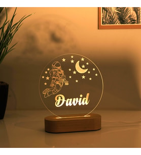 Kişiye Özel Hoş Geldin Bebek Hediyesi, Çocuk Odası Gece LED Lambası Ahşap Standlı