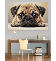 Üzgün Bakışlı Pug Köpek Dekoratif Kanvas - Mdf Ahşap Tablo