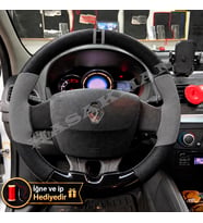 Renault Megane 3 Dikme Direksiyon Kılıfı Delikli Deri Parlak Siyah Gri Detay Çift Yüzük ve Dikiş 2008-2016