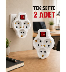 2’li Set Anahtarlı 3’lü Priz Çoğaltıcı Direkt Prize Takılan Kablosuz Çoklayıcı