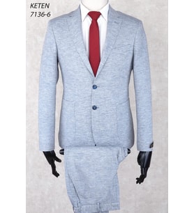 Keten Torba Cep İpli Lastikli Pantolon Slim Fit Mono Yaka-Çift Yırtmaç Astarsız Drop 6 Takım Elbise