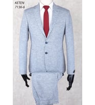 Keten Torba Cep İpli Lastikli Pantolon Slim Fit Mono Yaka-Çift Yırtmaç Astarsız Drop 6 Takım Elbise