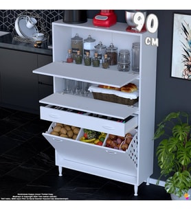 Eliusta Defne 90 cm Çok Amaçlı Mutfak Bakliyat Kiler Banyo Dolabı Kahve Köşesi Sepetli Dolap 90x163x32 cm